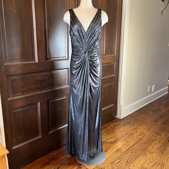 Tadashi Collection Evening Dress L Twist Front Sleeveless Long Metallic Jersey - Picture 5 of 13
